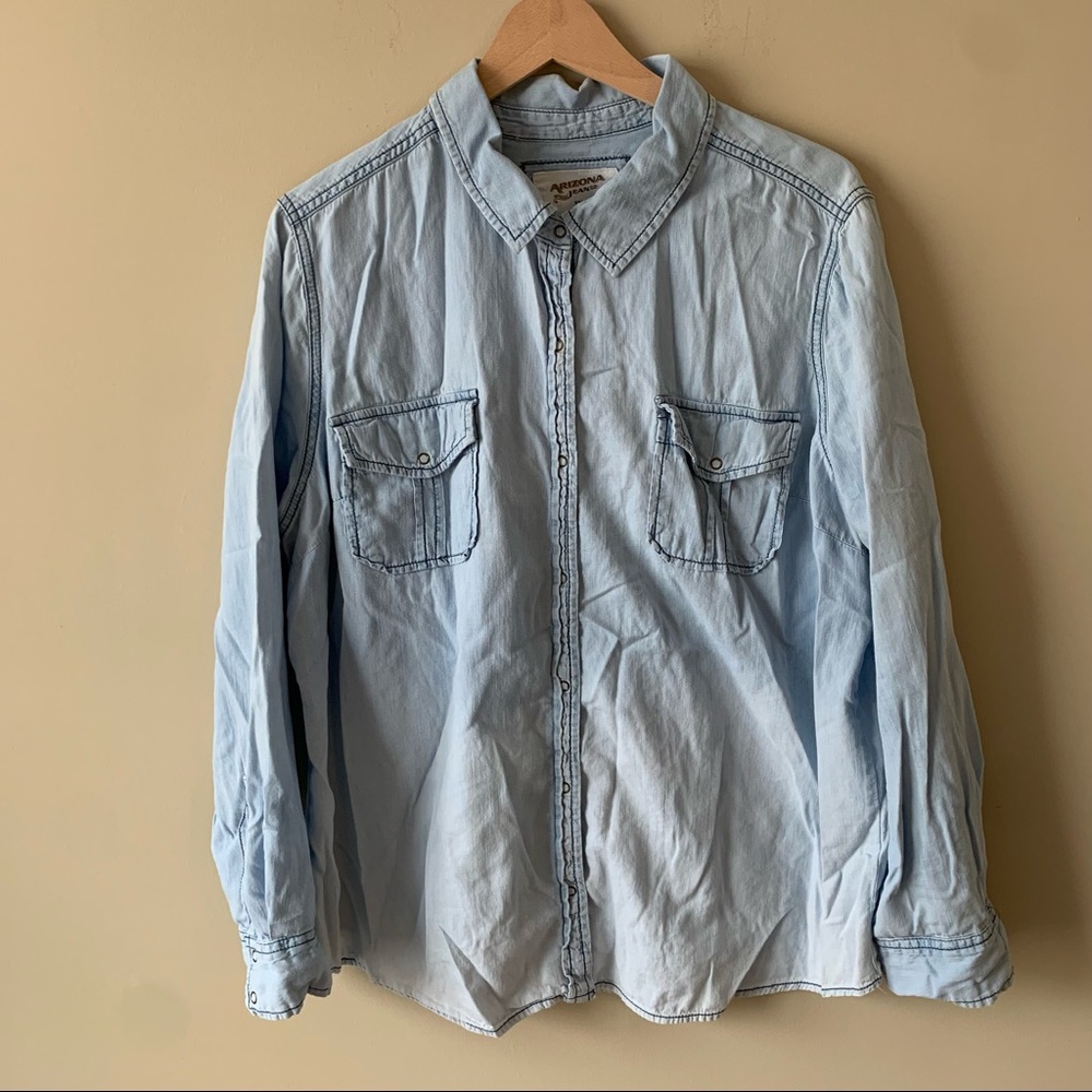 Arizona Jeans Co light wash chambray/denim button down shirt Size XXL